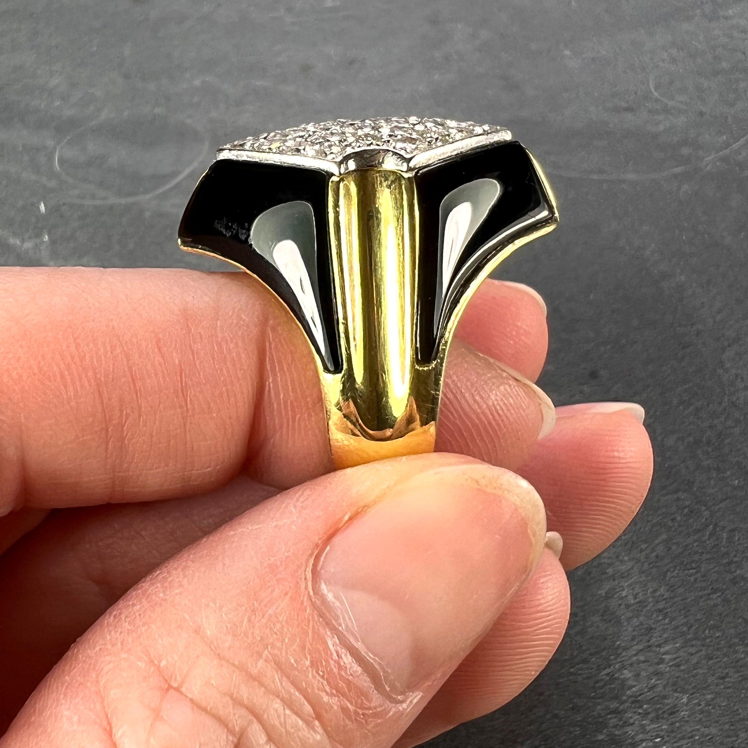 Onyx Diamond 18 Karat Yellow Gold Cocktail Ring For Sale 7