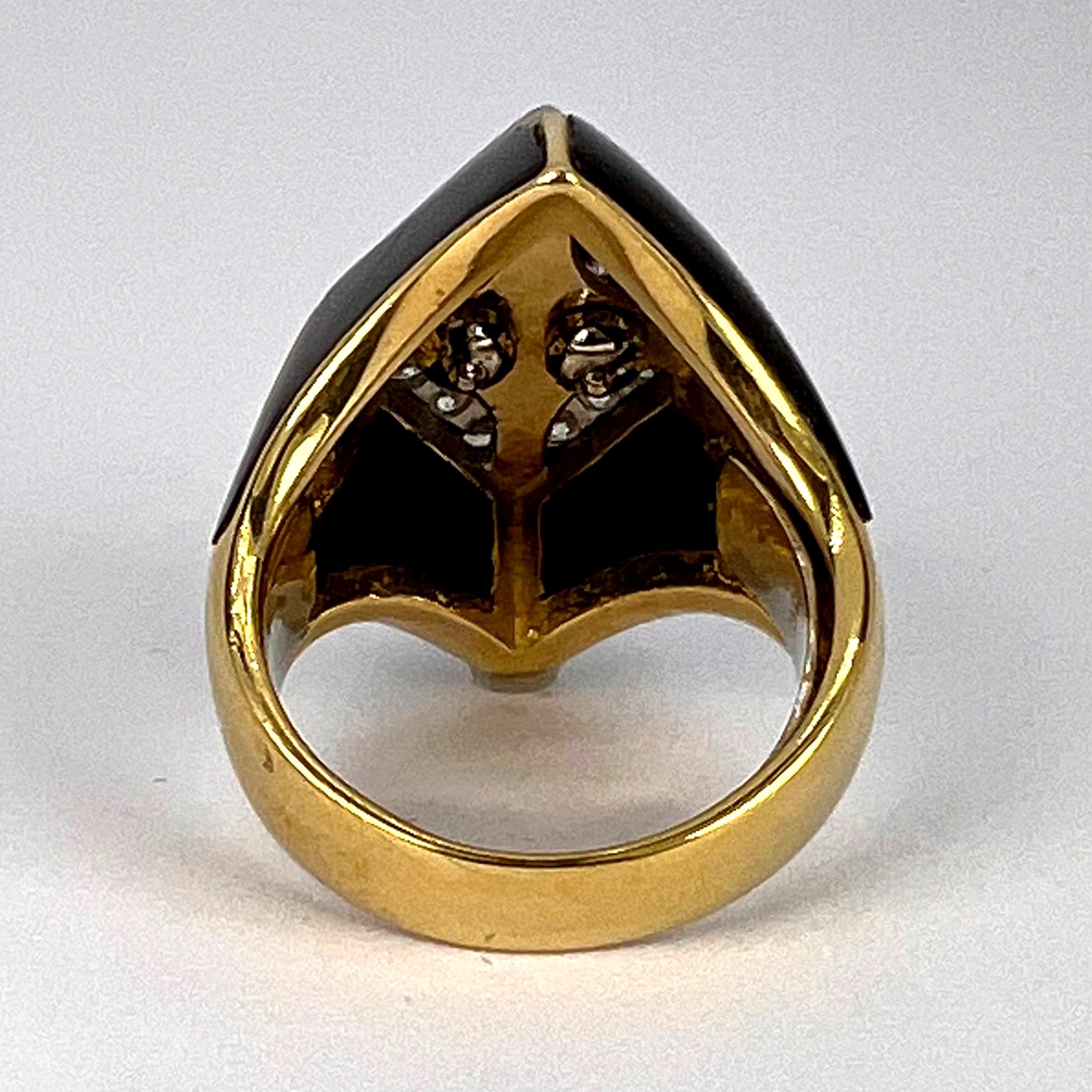 Onyx Diamond 18 Karat Yellow Gold Cocktail Ring For Sale 2