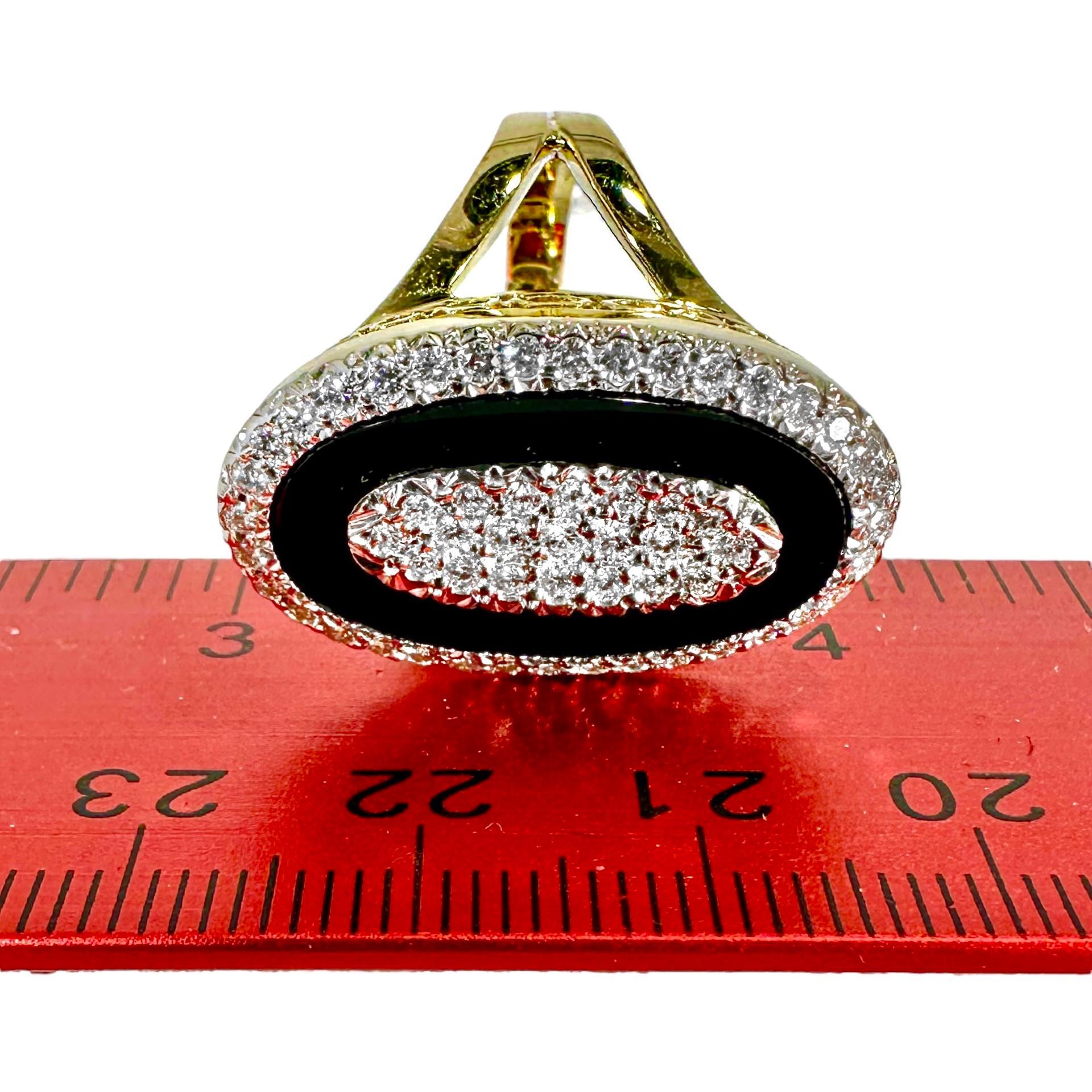 Onyx, Diamond and 18K Gold, Oval Shaped Ring 1 Inch Long x 5/8 Inch Wide For Sale 6
