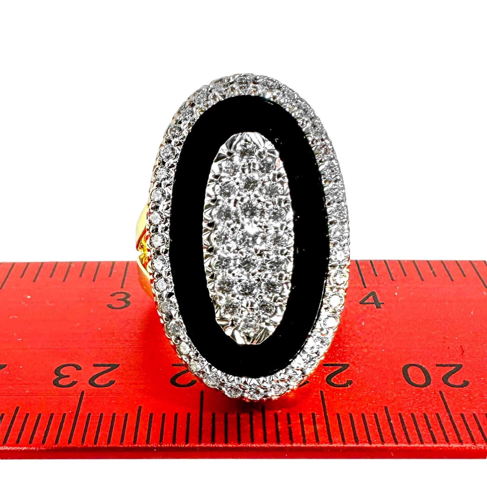 Onyx, Diamond and 18K Gold, Oval Shaped Ring 1 Inch Long x 5/8 Inch Wide For Sale 4