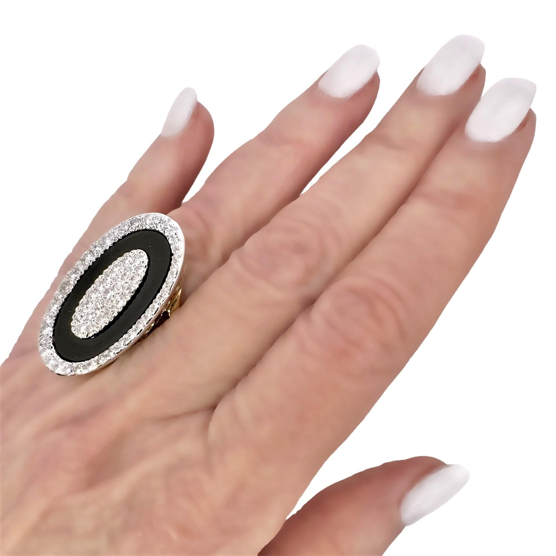 Onyx, Diamond and 18K Gold, Oval Shaped Ring, 1.25 Inches Long by .75 Inch Wide For Sale 4