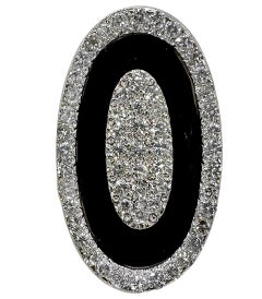 Onyx, Diamond and 18K Gold, Oval Shaped Ring, 1.25 Inches Long by .75 Inch Wide