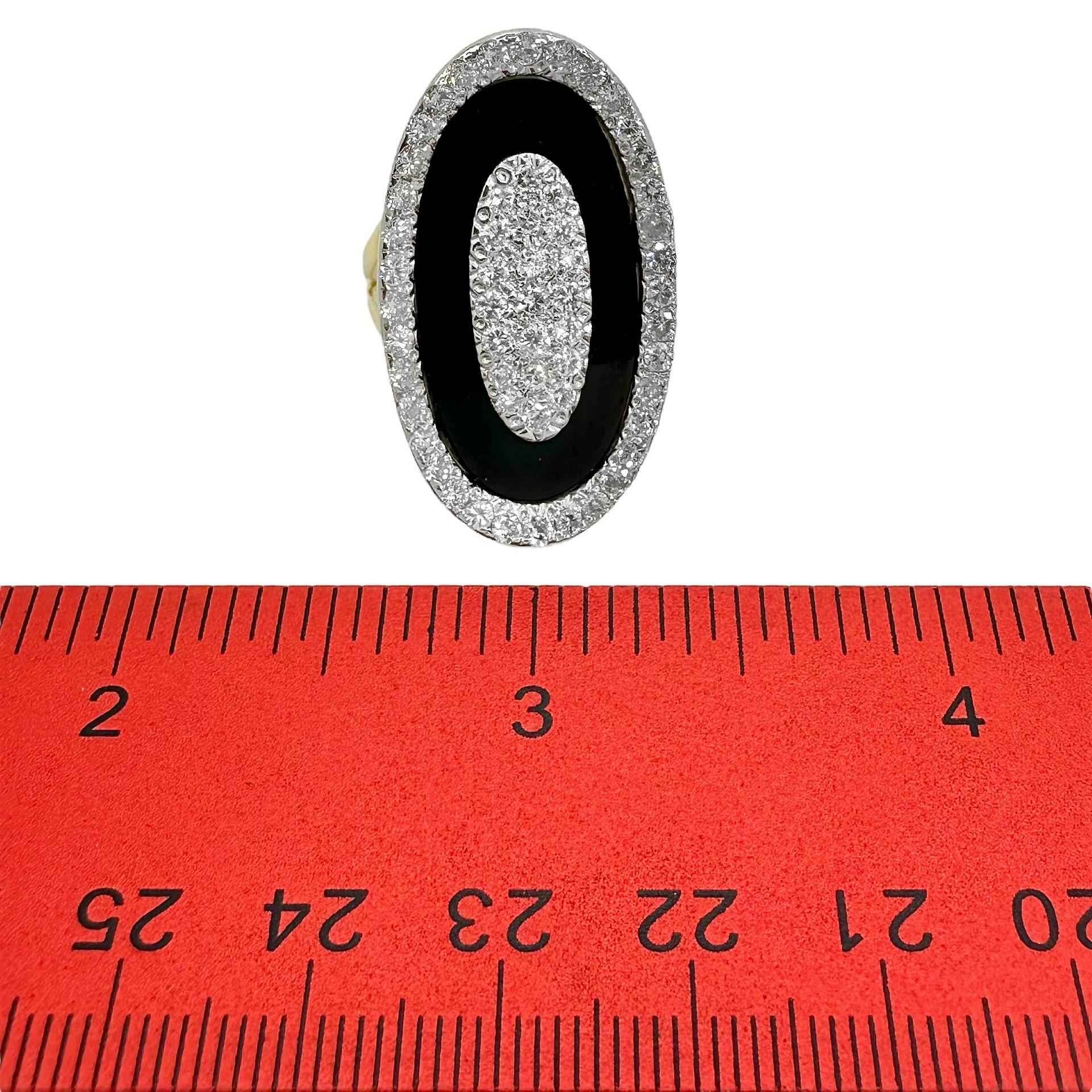 Onyx, Diamond and 18K Gold, Oval Shaped Ring, 1.25 Inches Long by .75 Inch Wide For Sale 1