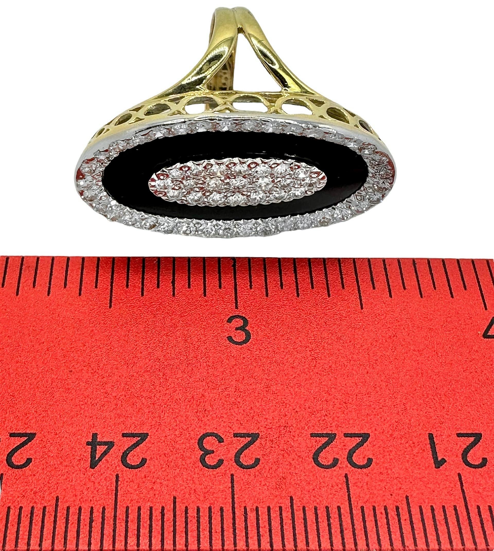 Onyx, Diamond and 18K Gold, Oval Shaped Ring, 1.25 Inches Long by .75 Inch Wide For Sale 2