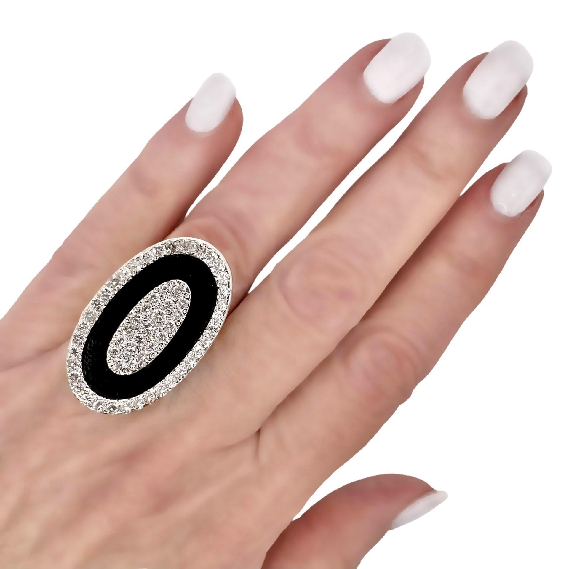 Onyx, Diamond and 18K Gold, Oval Shaped Ring, 1.25 Inches Long by .75 Inch Wide For Sale 3