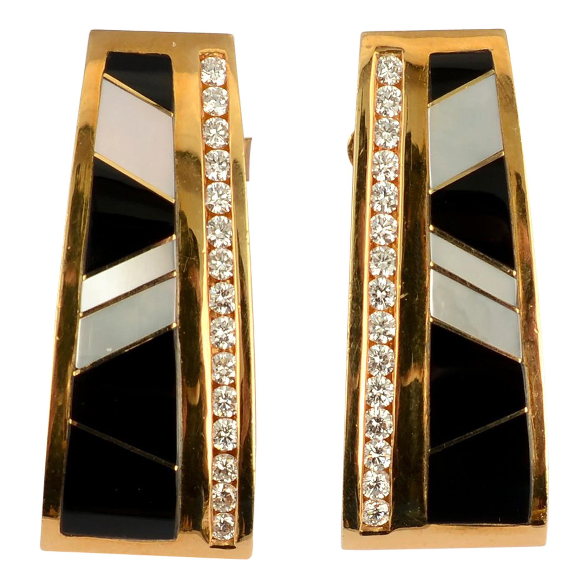 Onyx Diamond and Mother of Pearl Earrings