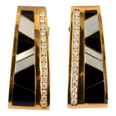 Vintage Onyx Diamond and Mother of Pearl Earrings