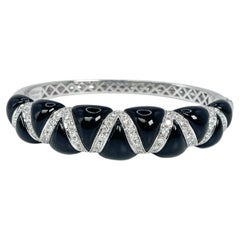 Onyx & Diamond Bangle Bracelet 18kt White Gold Chantecler