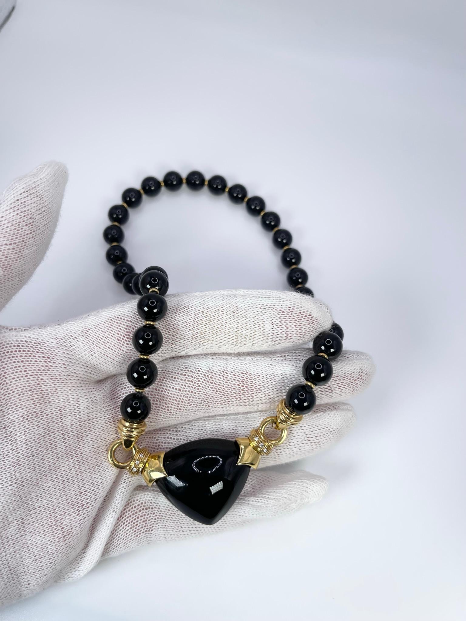 Early Victorian Onyx & Diamond cocktail necklace 18KT yellow  gold 15