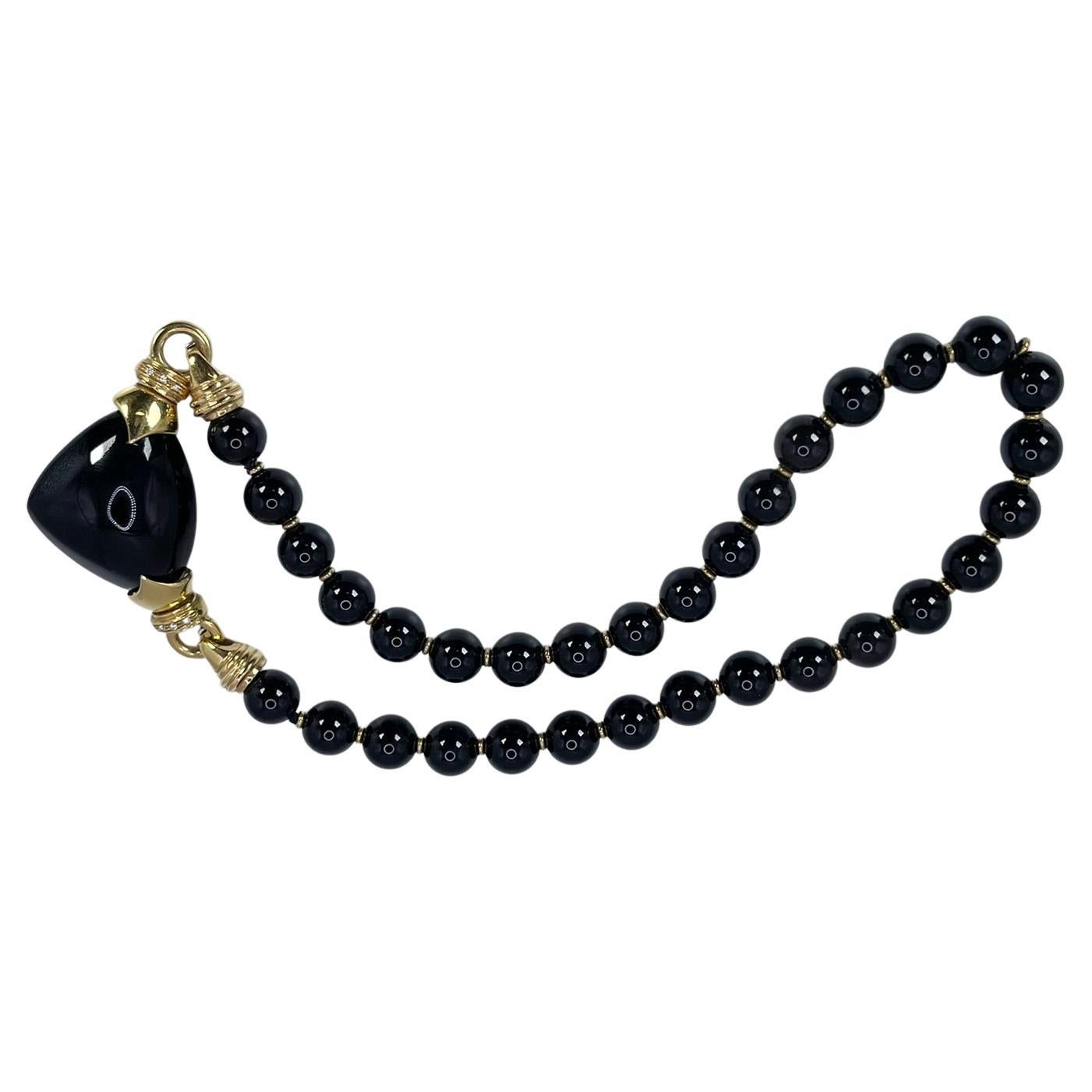 Onyx & Diamond cocktail necklace 18KT yellow  gold 15" chocker For Sale