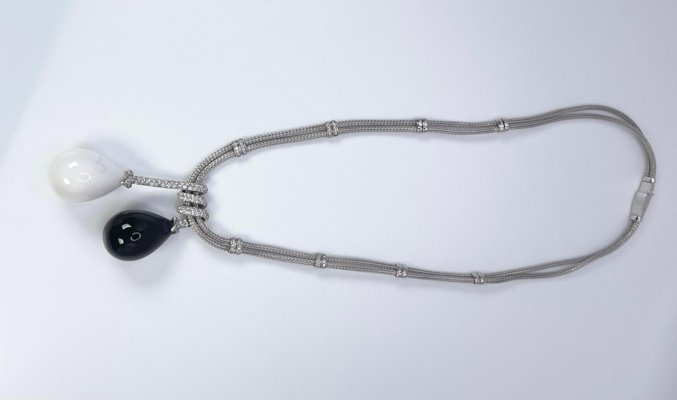 Onyx & Diamant Cocktail-Halskette aus 18 Karat Gelbgold, einzigartige Statement-Halskette Damen im Angebot