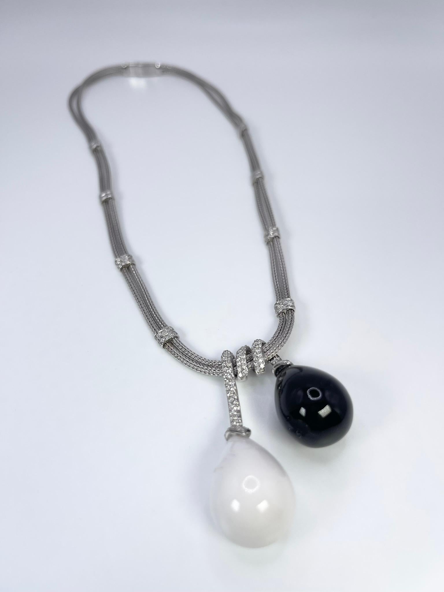 Onyx & Diamant Cocktail-Halskette aus 18 Karat Gelbgold, einzigartige Statement-Halskette im Angebot 1