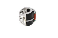 Onyx Diamond Coral Emerald Gold Ring