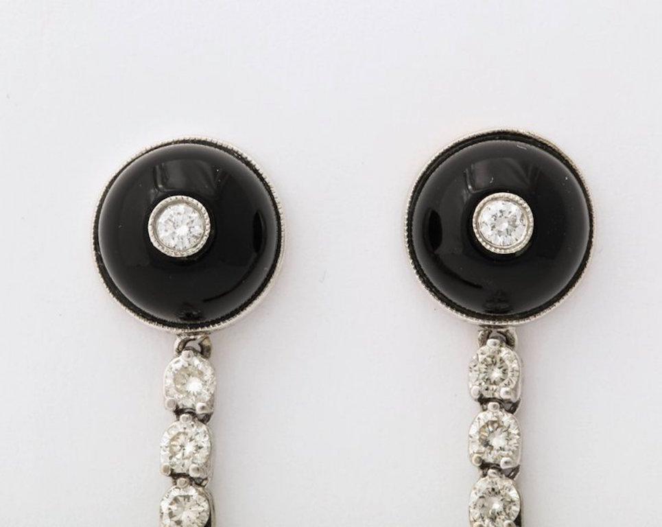 Art Deco Onyx Diamond Drop Dangle Earrings