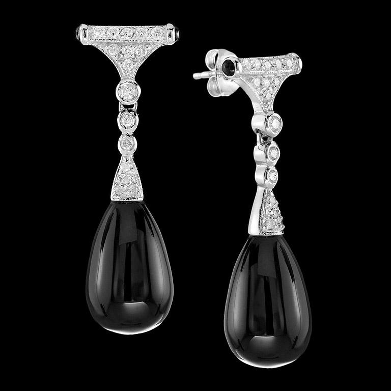 Art Deco Onyx Diamond Drop Earrings
