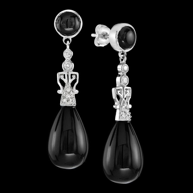 Art Deco Onyx Diamond Earrings