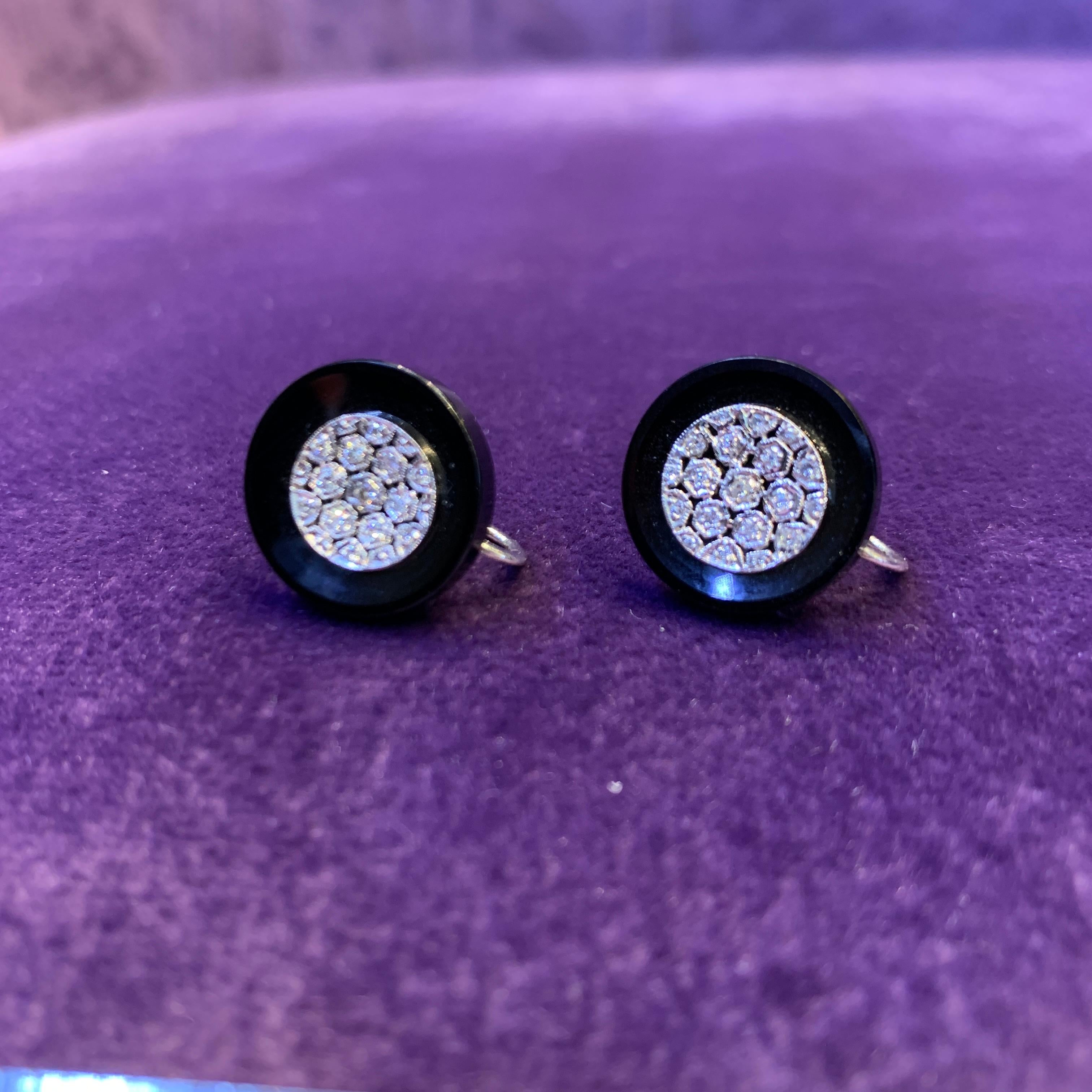 Onyx & Diamond Earrings In Excellent Condition For Sale In New York, NY