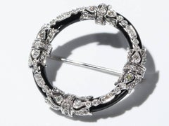 Onyx Diamond Gold Brooch