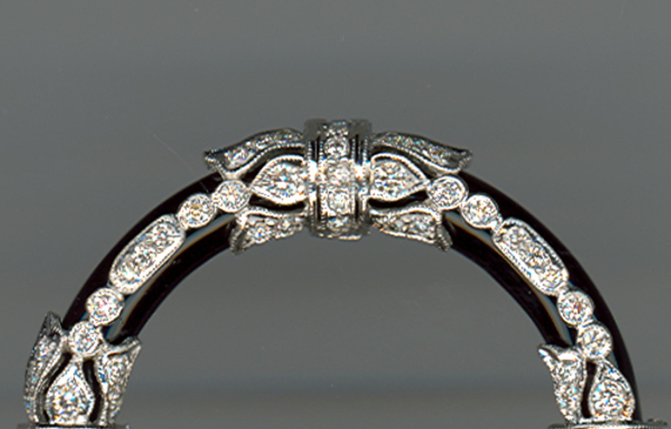 Brilliant Cut Onyx Diamond Gold Brooch For Sale