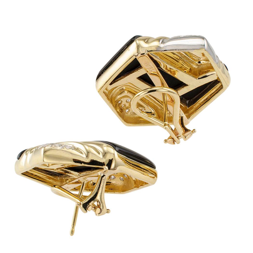 Contemporary Onyx Diamond Gold Earrings