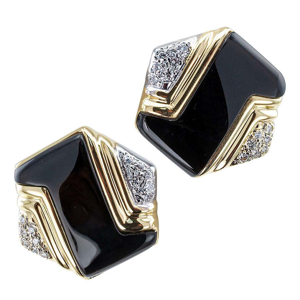 Onyx Diamond Gold Earrings