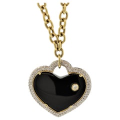 Onyx Diamond Gold Heart Drop Necklace
