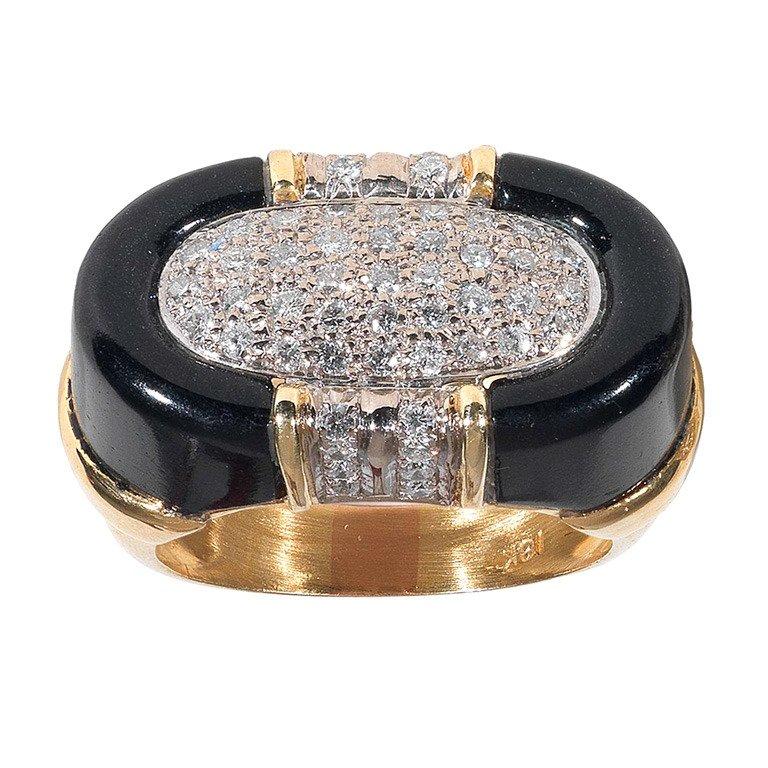 Art Deco Onyx Diamond Gold Ring For Sale