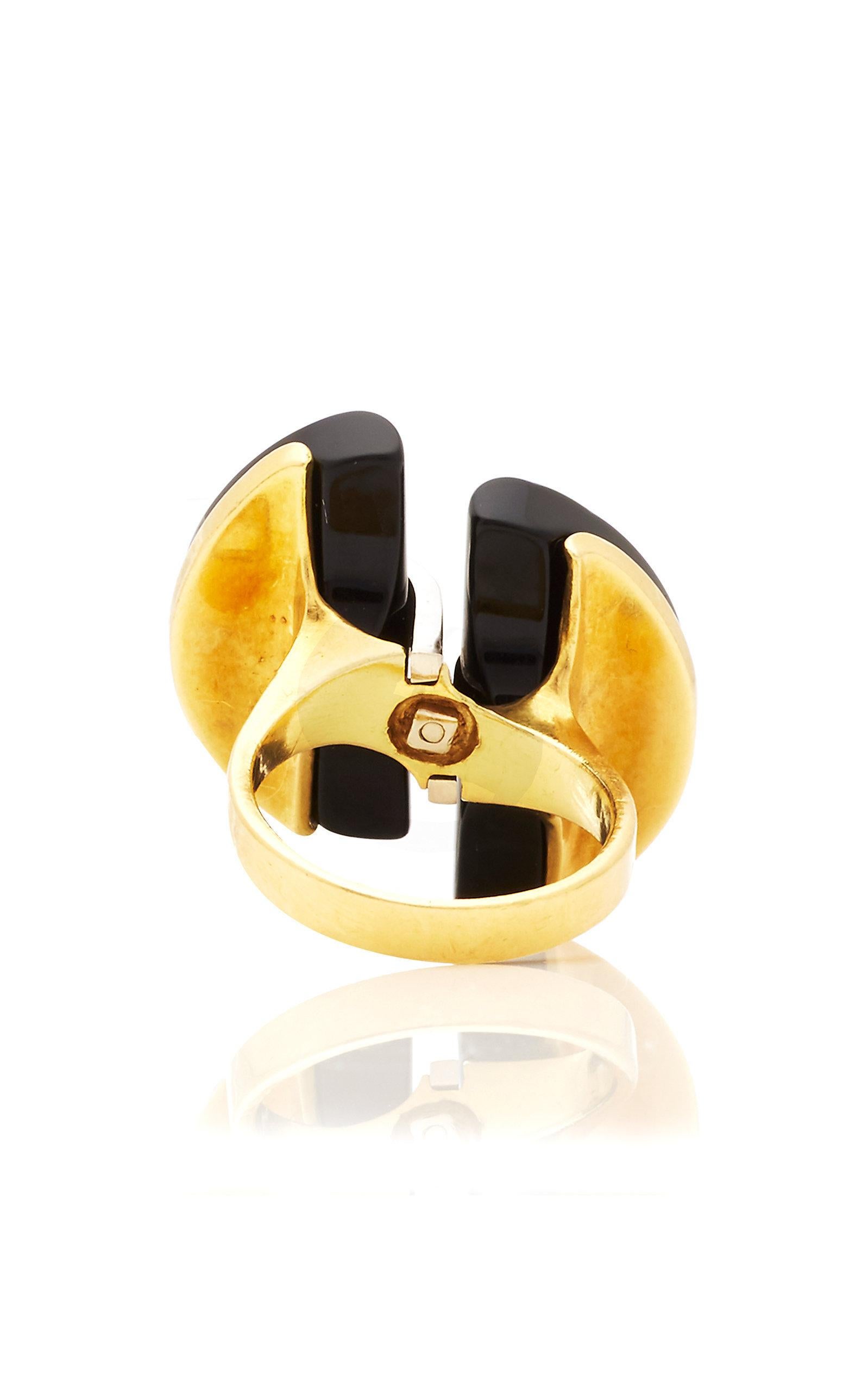 Women's Onyx Diamond Gold Ring For Sale