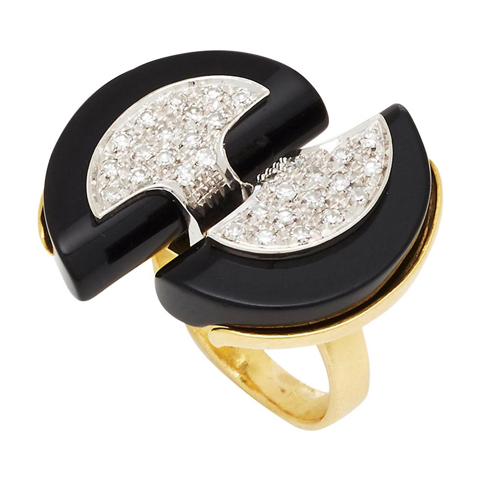 PIERRE CARDIN Sterling Gold Onyx Ring at 1stDibs | onyx pierre