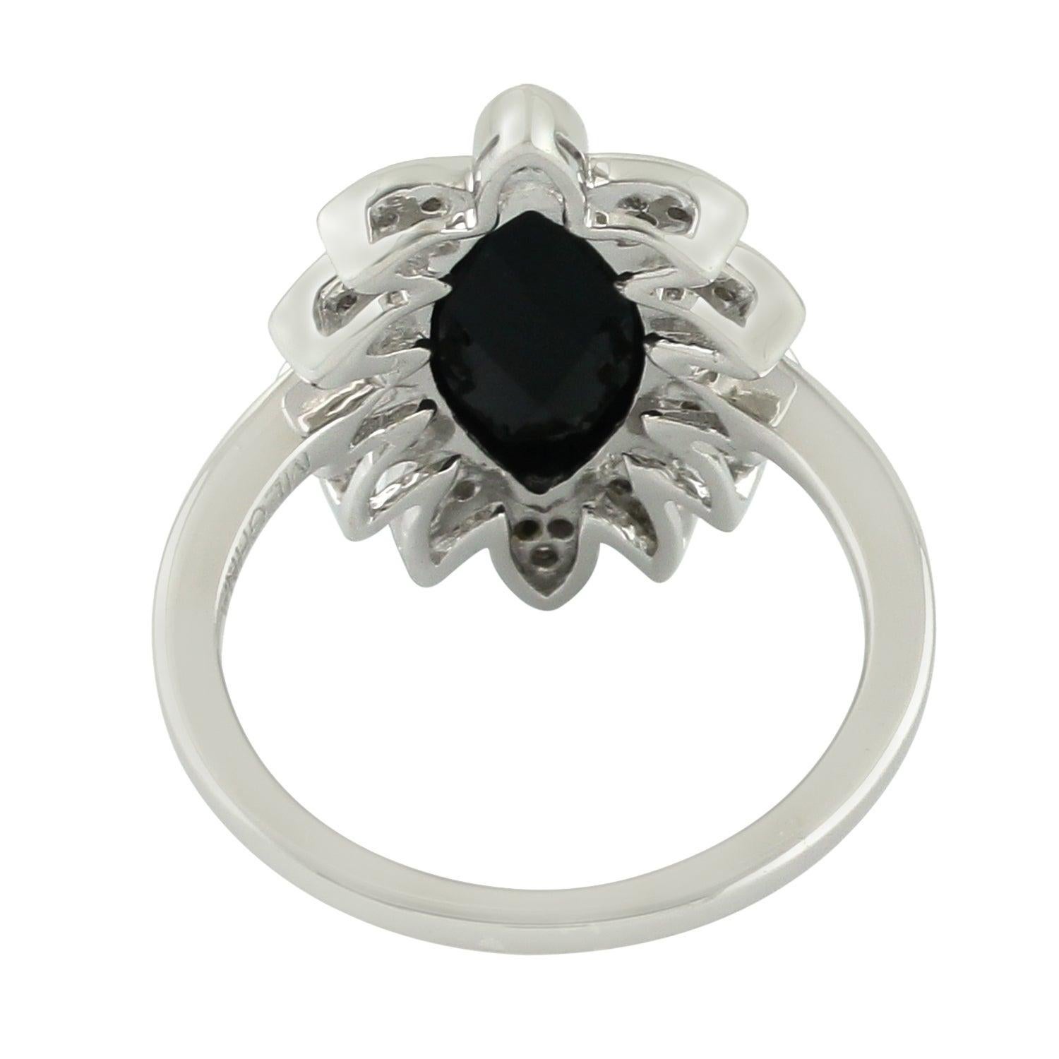 For Sale:  Onyx Diamond Meghna Jewels Marquise Ring 3