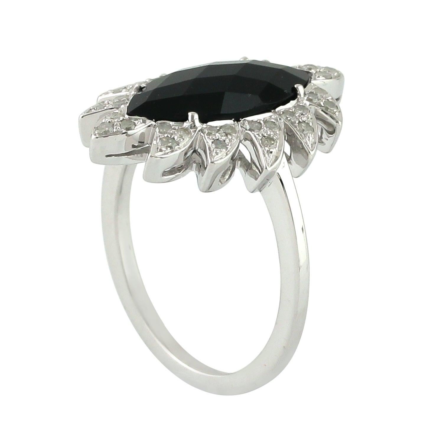 For Sale:  Onyx Diamond Meghna Jewels Marquise Ring 4