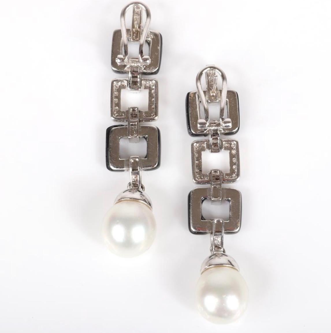 Onyx-, Diamant- und Perlenohrringe im Zustand „Hervorragend“ in Saint Louis, MO