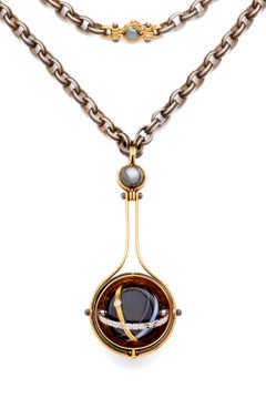 Onyx & Diamond Pluton Pendant in 18k Yellow Gold & Distressed Silver by Elie Top