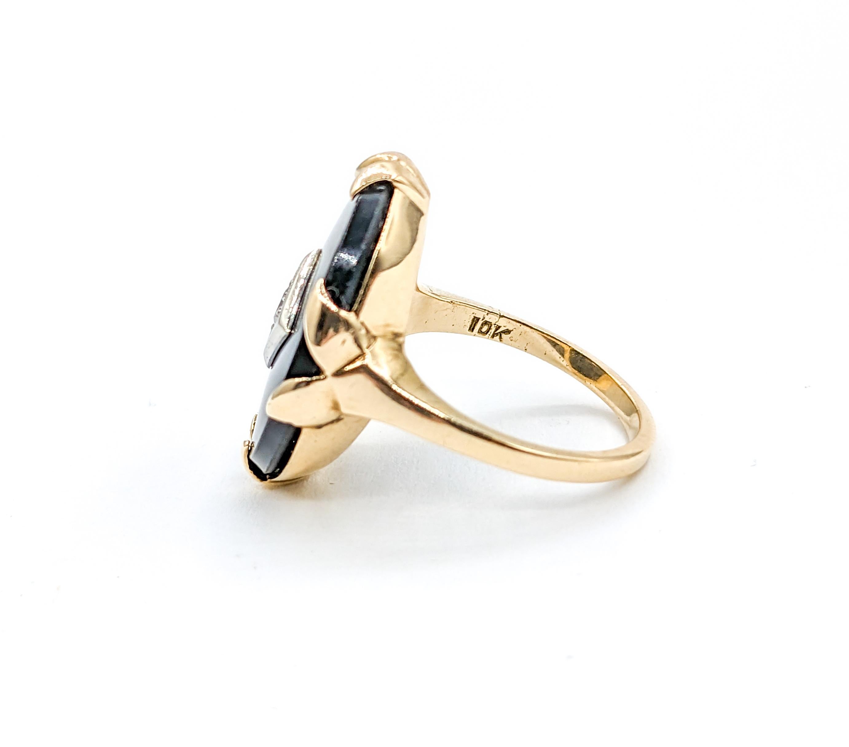Women's or Men's Onyx & Diamond Ring in 10K Gold For Sale