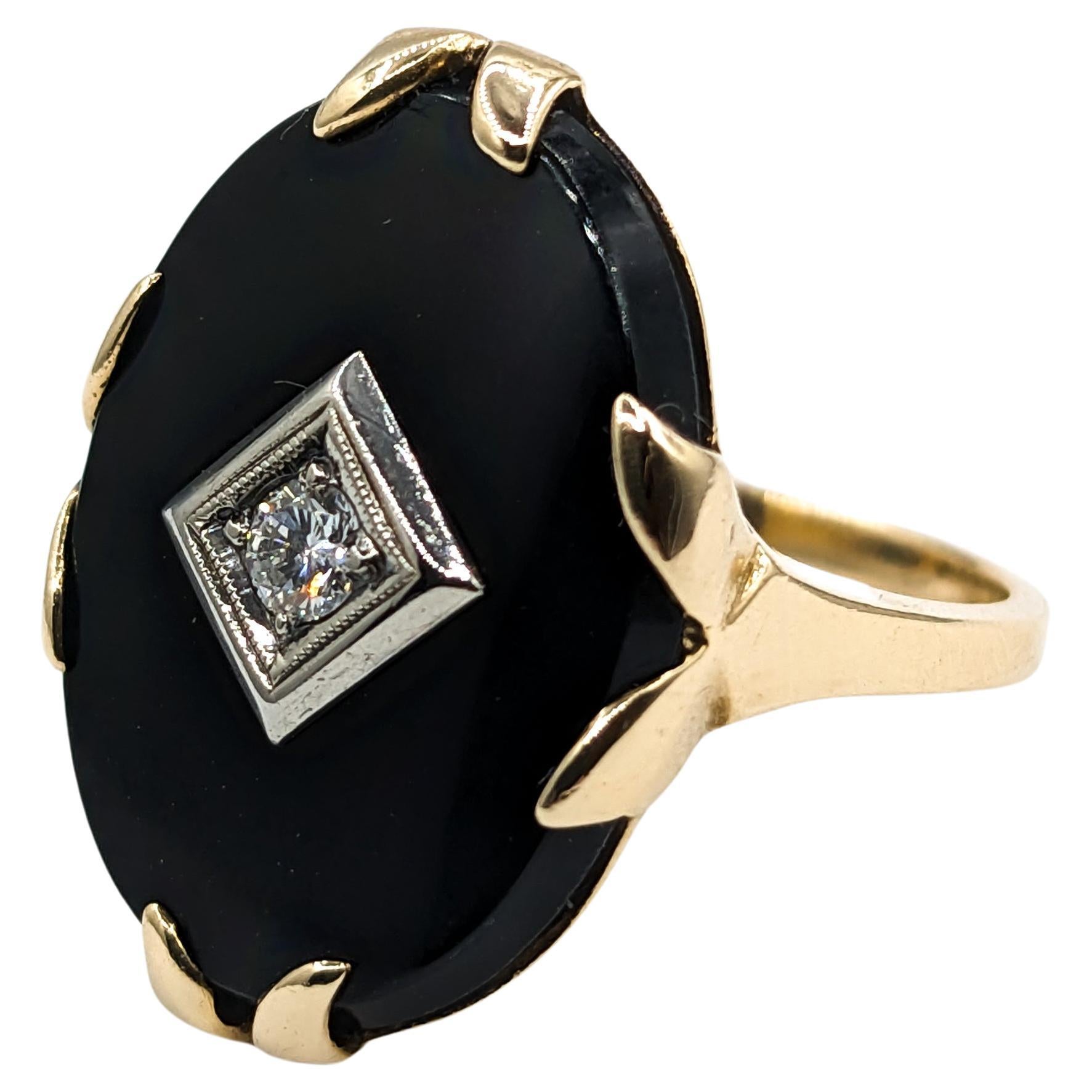 Onyx & Diamond Ring in 10K Gold For Sale