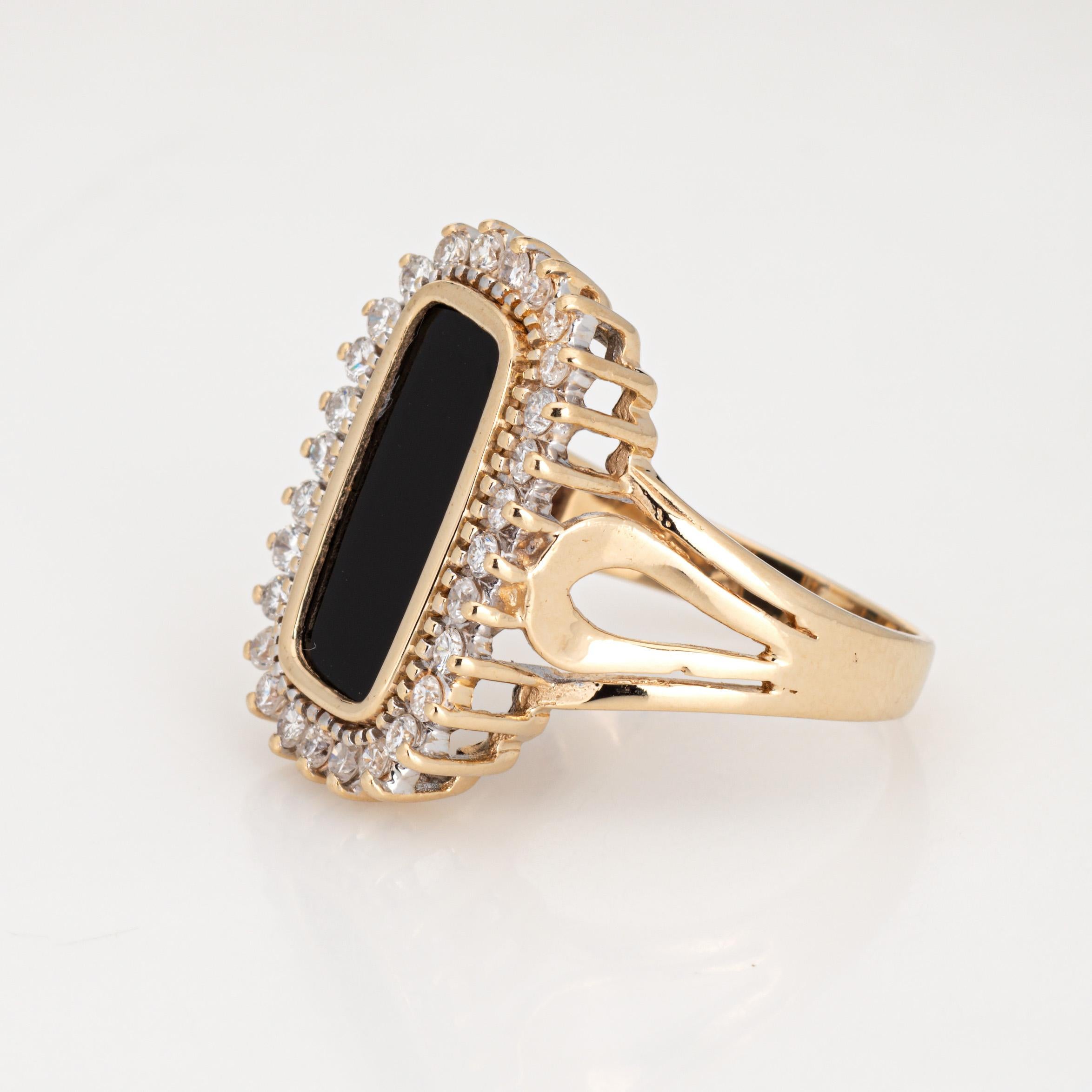 Cabochon Onyx Diamond Ring Vintage 14k Yellow Gold Sz 7.75 Elonged Square Cocktail  For Sale