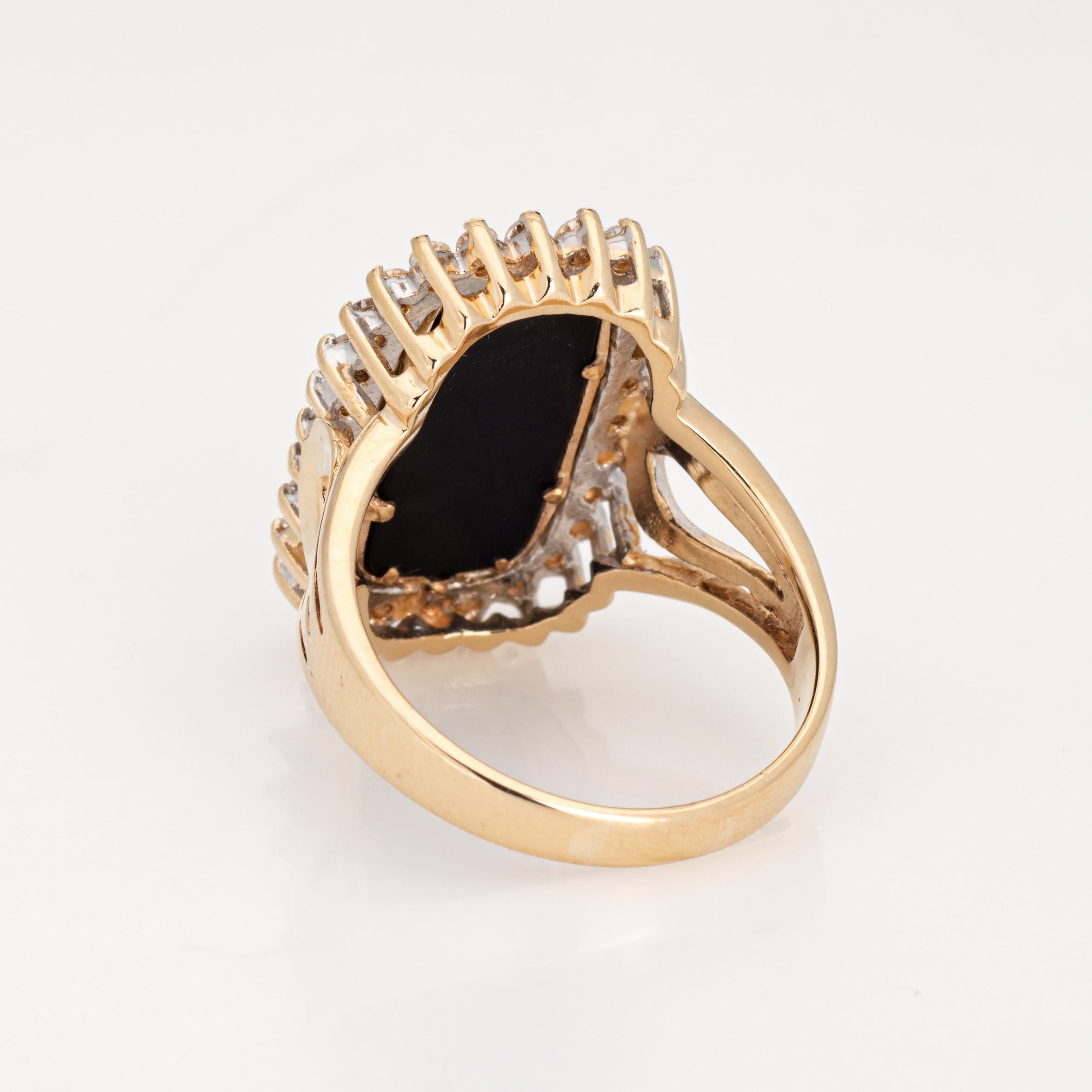Onyx Diamond Ring Vintage 14k Yellow Gold Sz 7.75 Elonged Square Cocktail  In Good Condition For Sale In Torrance, CA