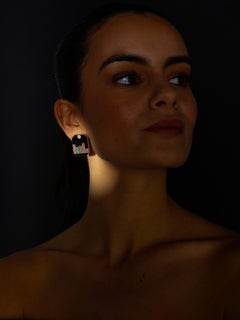 Pendientes gota de ónix, diamante, zafiro, esmeralda y tsavorita engastados en oro amarillo