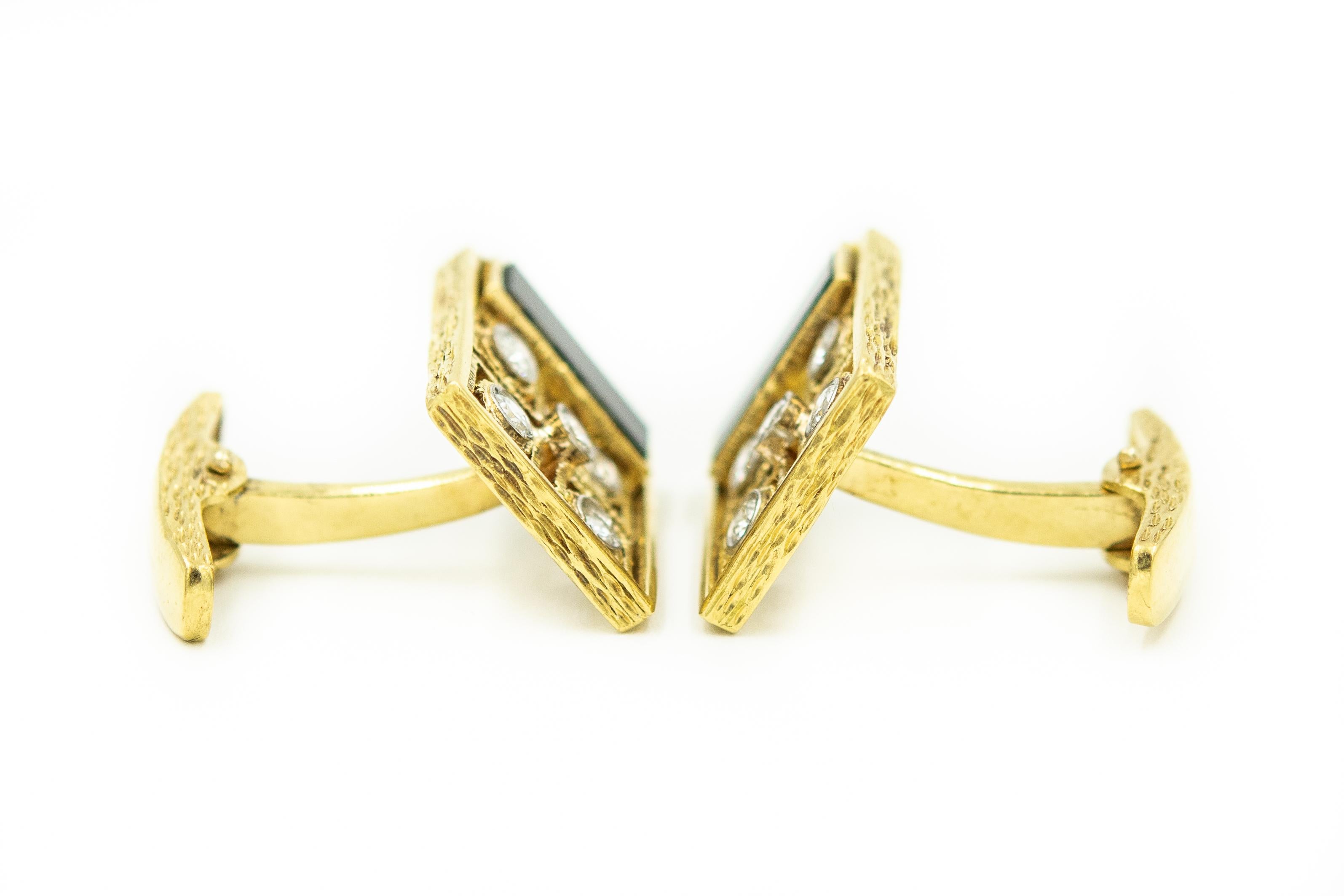 Rechteckige Manschettenknöpfe und Krawatten Tac Set aus Onyx und Diamant in Gelbgold im Zustand „Gut“ im Angebot in Miami Beach, FL