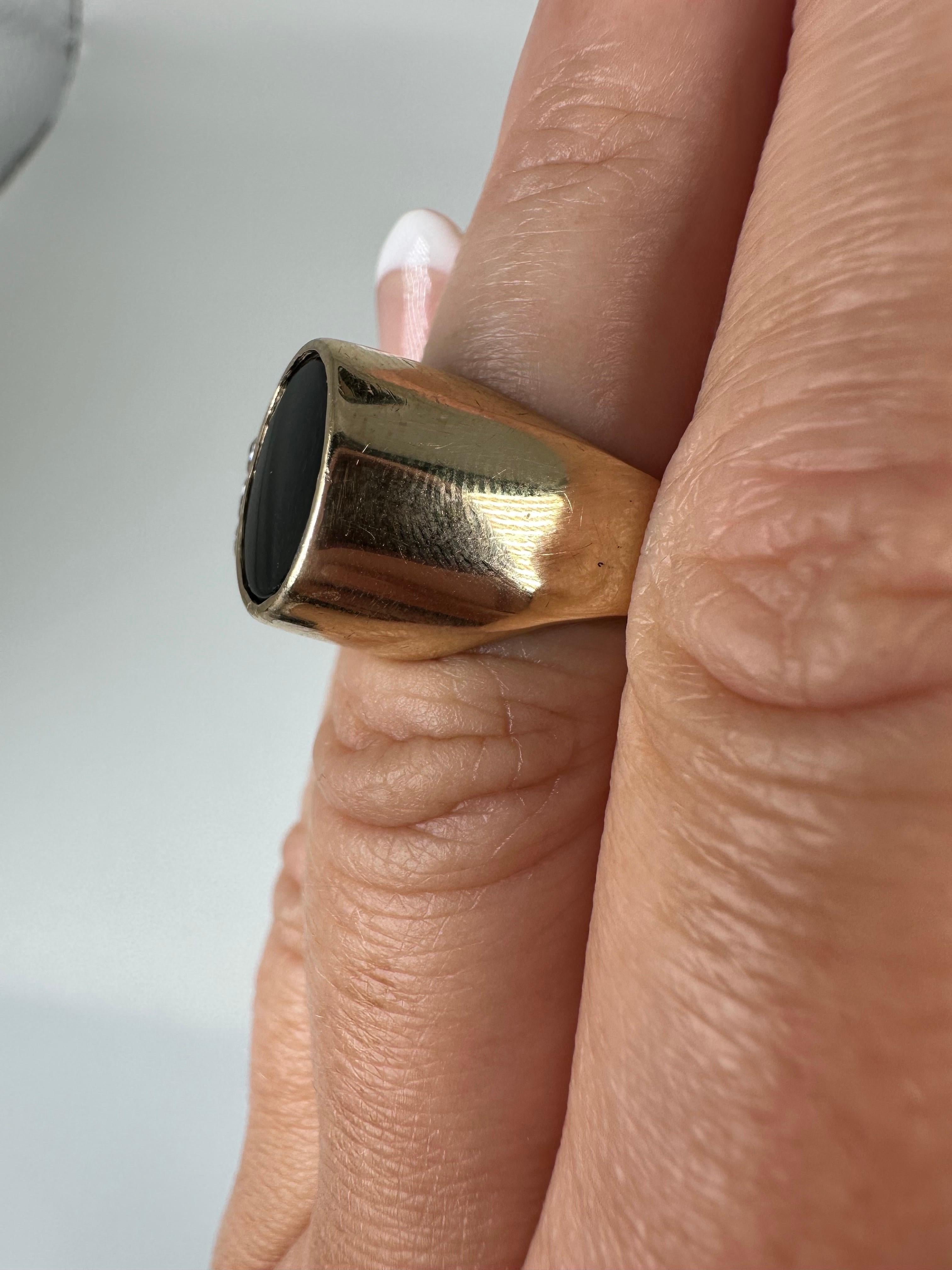 Onyx diamond yellow gold ring 14KT For Sale 1