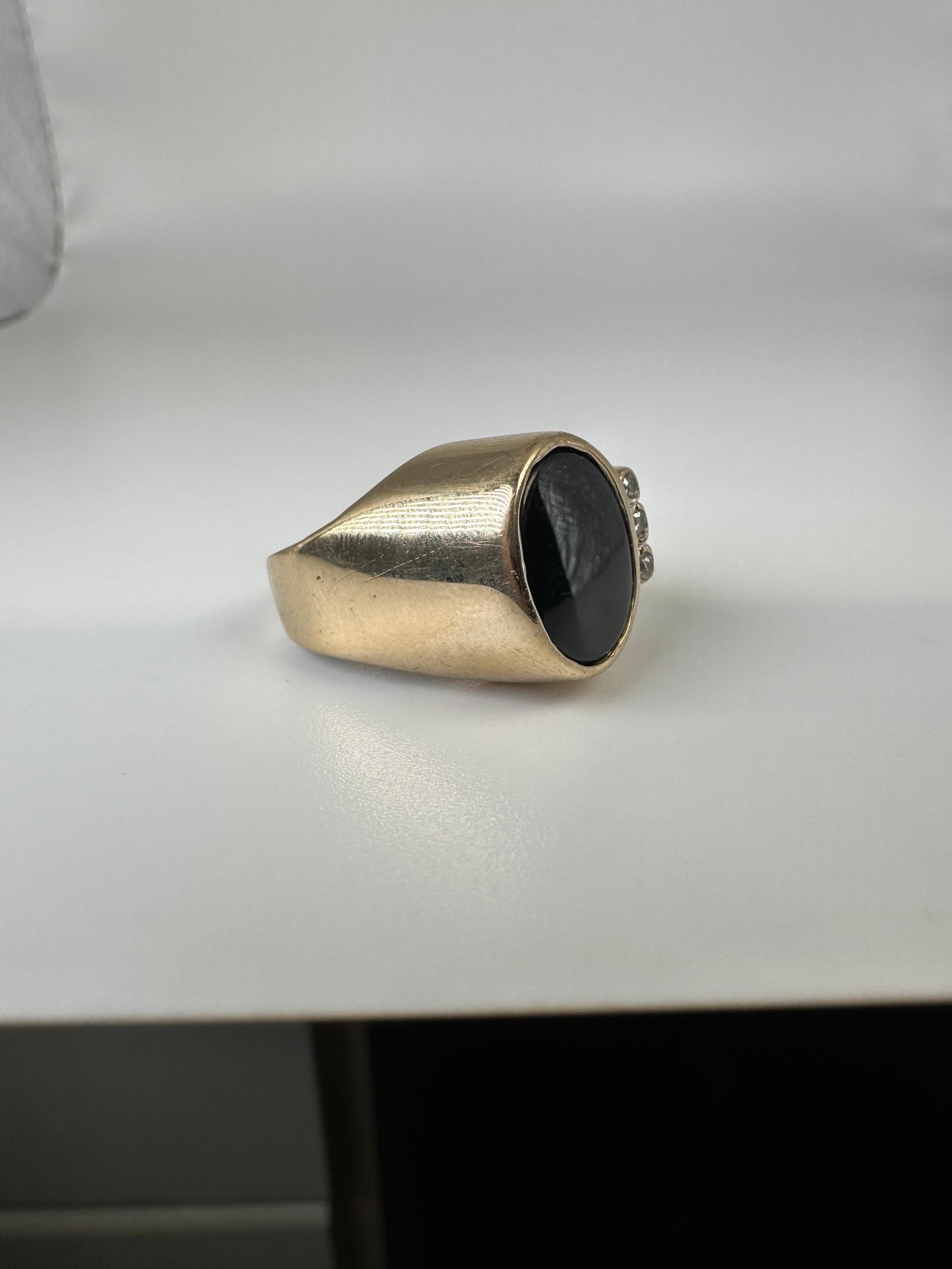 Onyx diamond yellow gold ring 14KT For Sale 3