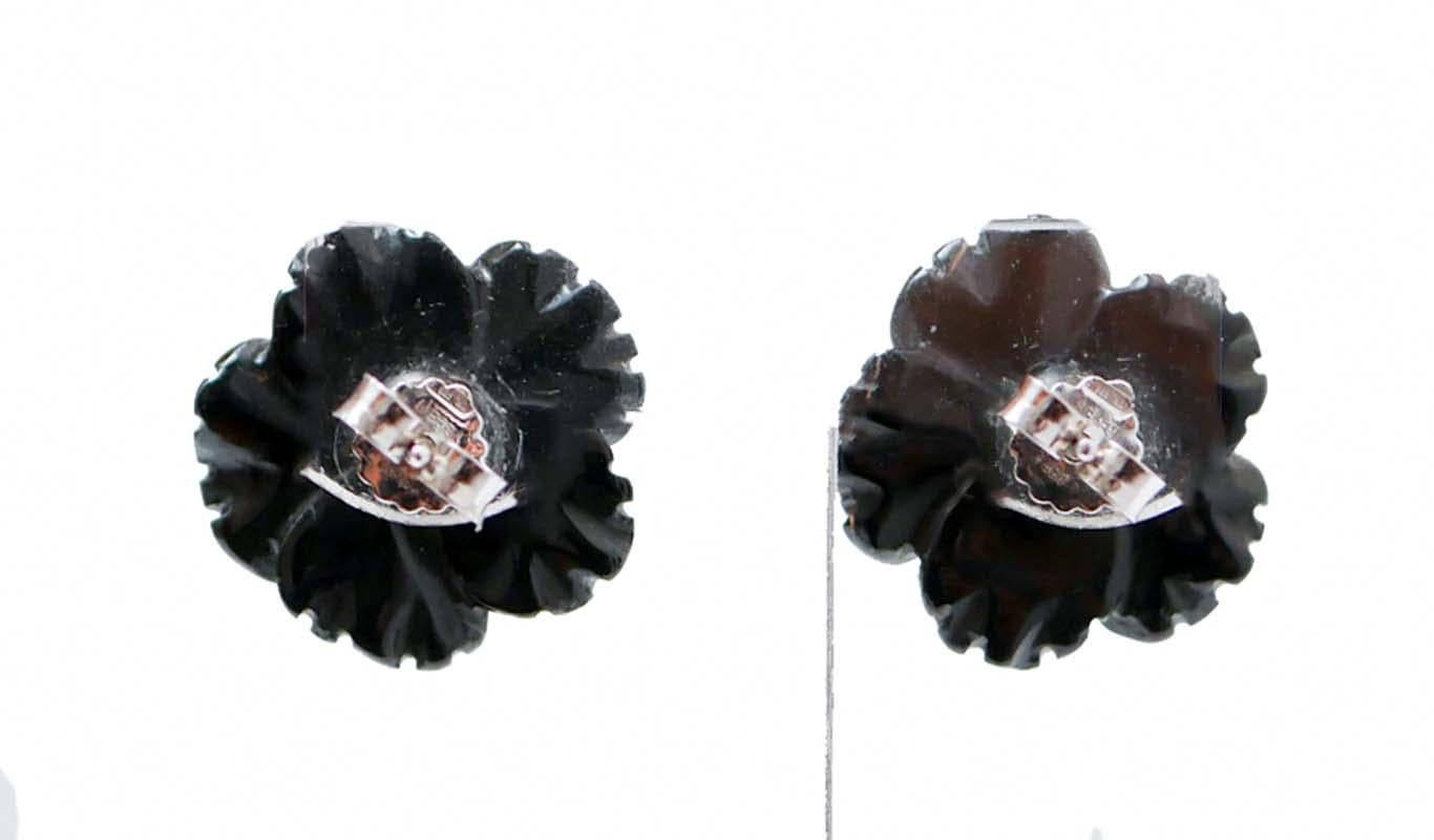 Retro Onyx, Diamonds, 14 Karat White Gold Earrings.