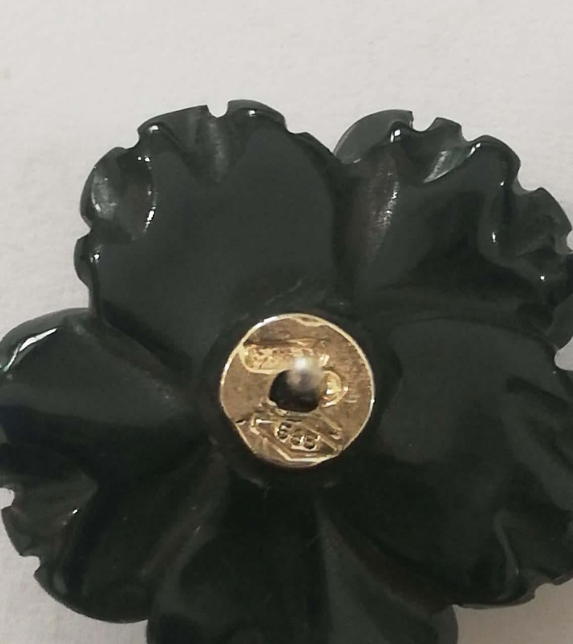 Women's Onyx, Diamonds, 14 Karat White Gold Earrings.