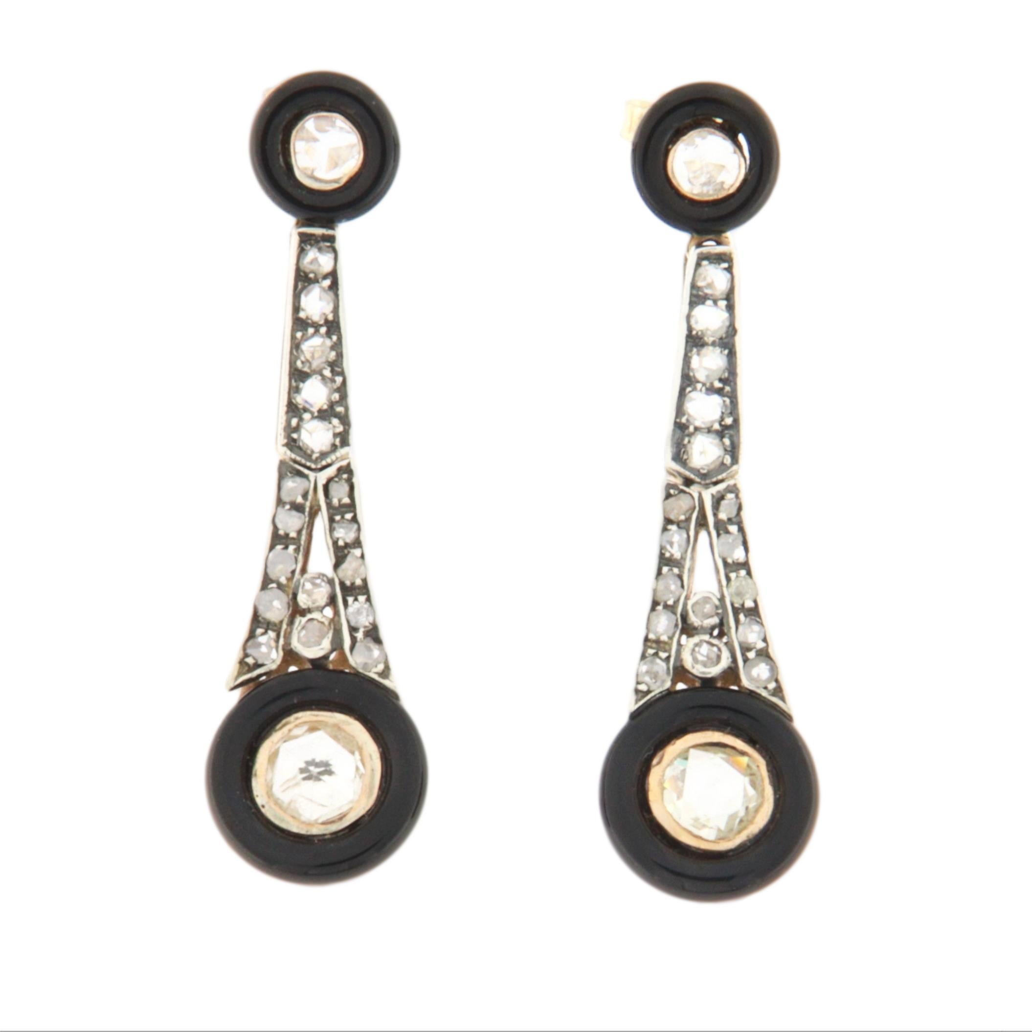 Onyx Diamonds 14 Karat Yellow Gold Drop Earrings In New Condition For Sale In Marcianise, IT