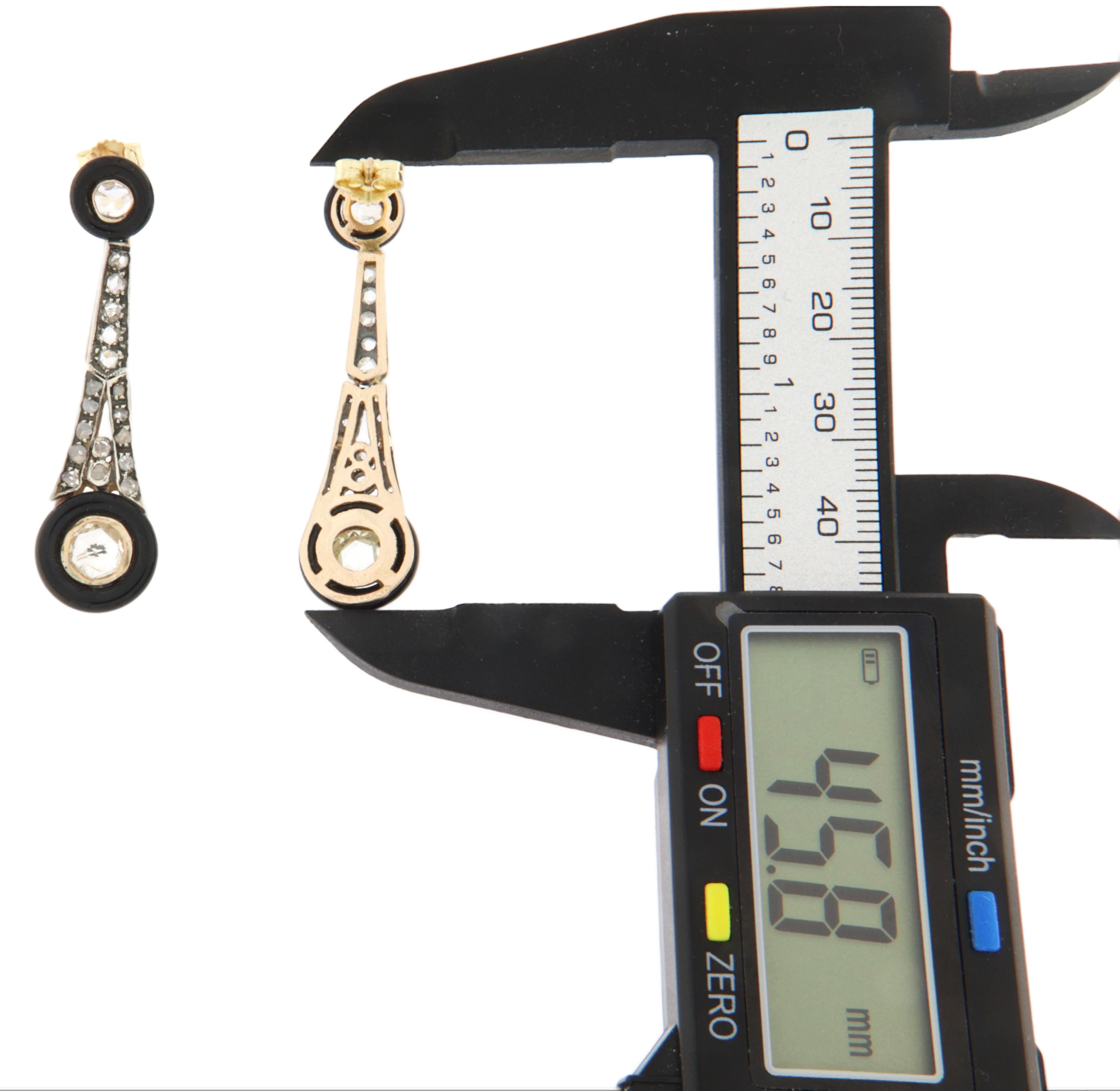 Women's Onyx Diamonds 14 Karat Yellow Gold Drop Earrings For Sale