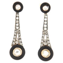 Tropfenohrringe aus 14 Karat Gelbgold mit Onyx und Diamanten