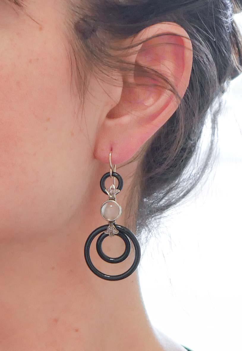 Pendants d'oreilles en onyx, diamants, pierres de lune et or rose Bon état - En vente à Marcianise, Marcianise (CE)