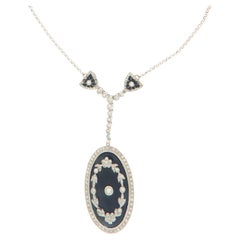 Antique Onyx Diamonds White Gold 18 Karat Pendant Necklace