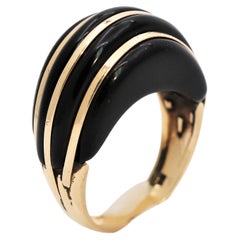 Onyx Dome Ring with Yellow Gold Stripes