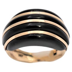 Onyx Dome Ring with Yellow Gold Stripes